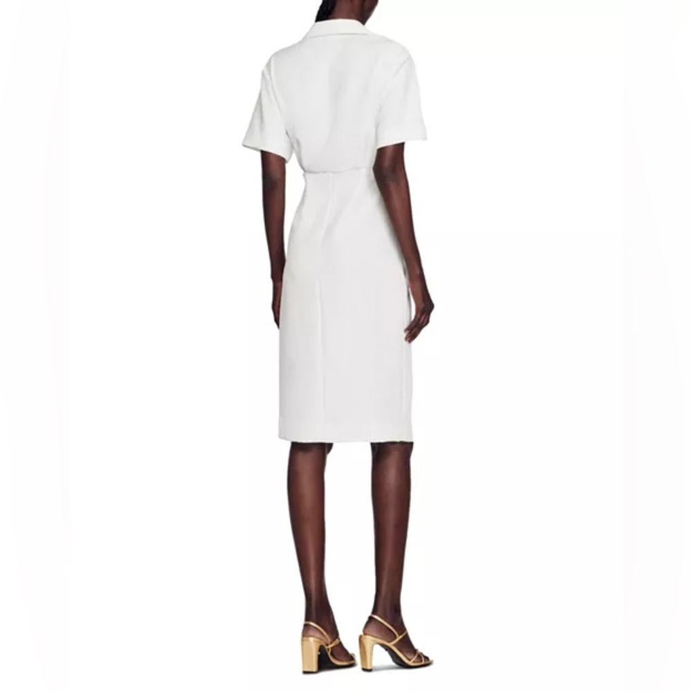 Sandro Ivory Midi Dress with Metallic Accents size 42 - Picture 3 of 10